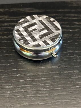 FENDI Pill Box, Container, Jewelry Box, Silver Tone 2 in diameter.